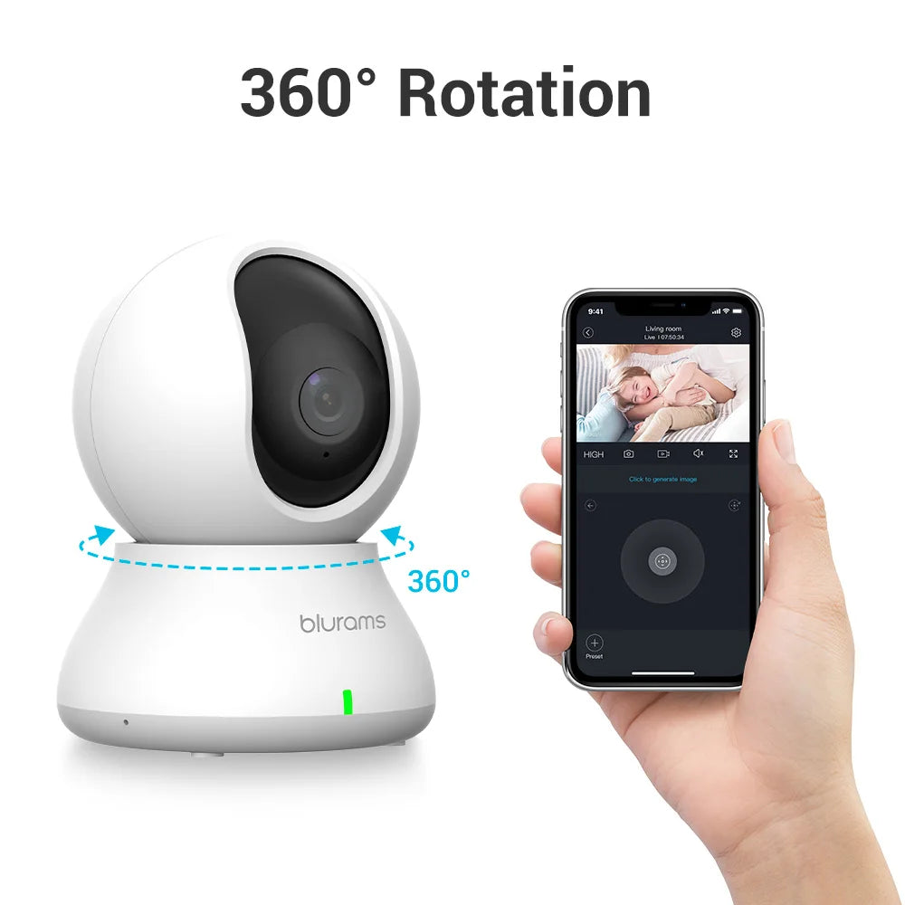 Blurams 2.4&5G WiFi Indoor Camera, 2K, 360° PTZ Pet Dog IP CCTV Camera with Phone App, 2-Way Talk, Night Vision, for Home Securi Econic Blanks
