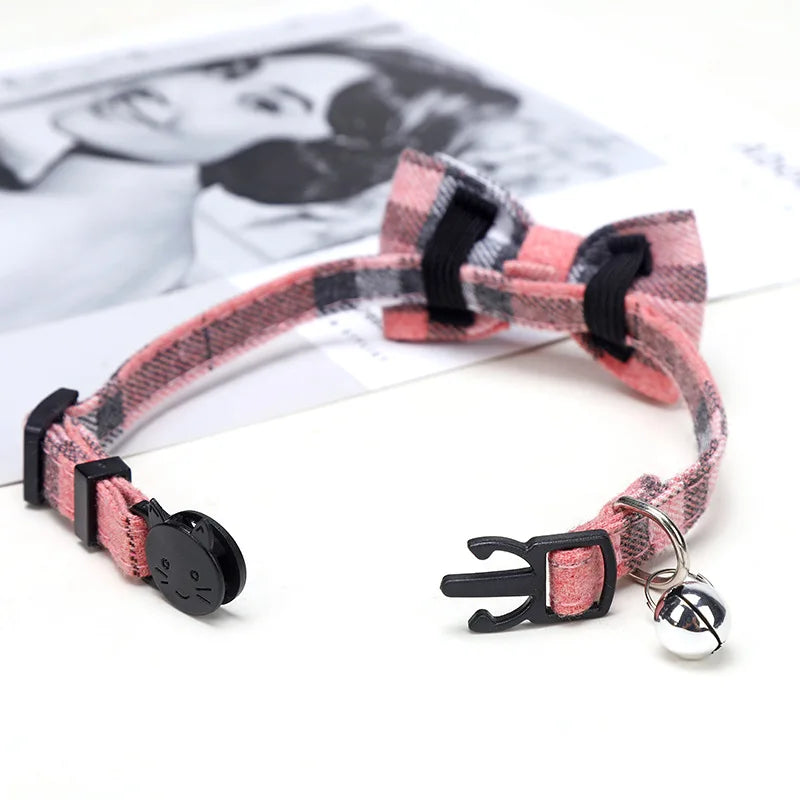 Pet Breakaway Cat Collar Bow Tie and Bell Cute Plaid Christmas Red Elastic Adjustable Dog Collar With Sash Small Bell For Cats Econic Blanks