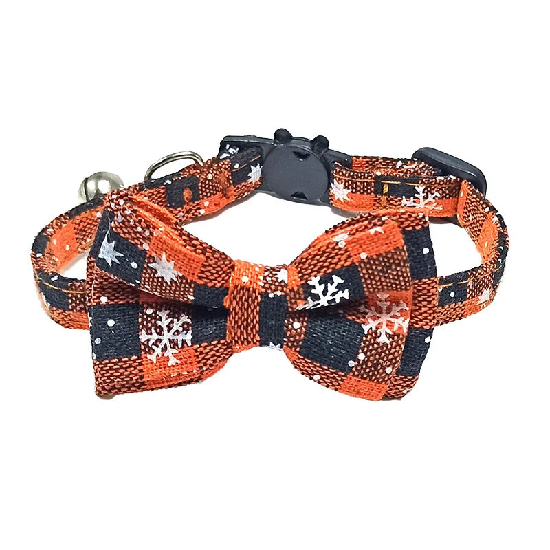 Pet Breakaway Cat Collar Bow Tie and Bell Cute Plaid Christmas Red Elastic Adjustable Dog Collar With Sash Small Bell For Cats Econic Blanks