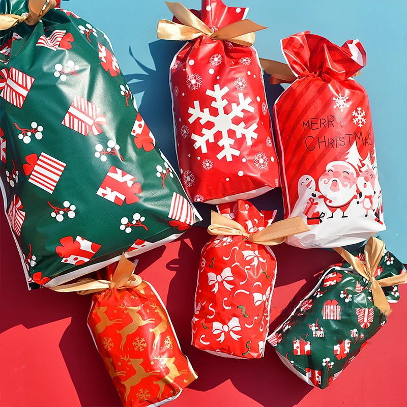 Merry Christmas Candy Bag Santa Gift Bag Snowflake Drawstring Bag Christmas Decorations for Home New Year 2022 Noel Presents Econic Blanks