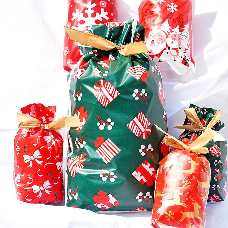 Merry Christmas Candy Bag Santa Gift Bag Snowflake Drawstring Bag Christmas Decorations for Home New Year 2022 Noel Presents Econic Blanks