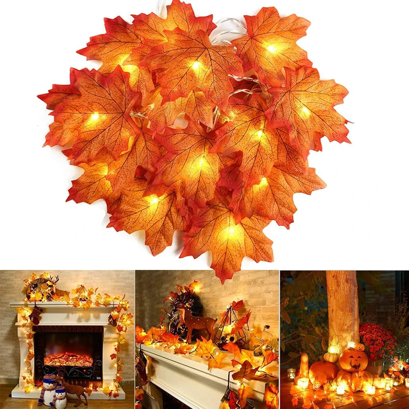 2/3/6M Christmas Decoration Artificial Maple Leaf Leaves LED Light String Lantern Garland Home Party DIY Deco Halloween New Yea Econic Blanks
