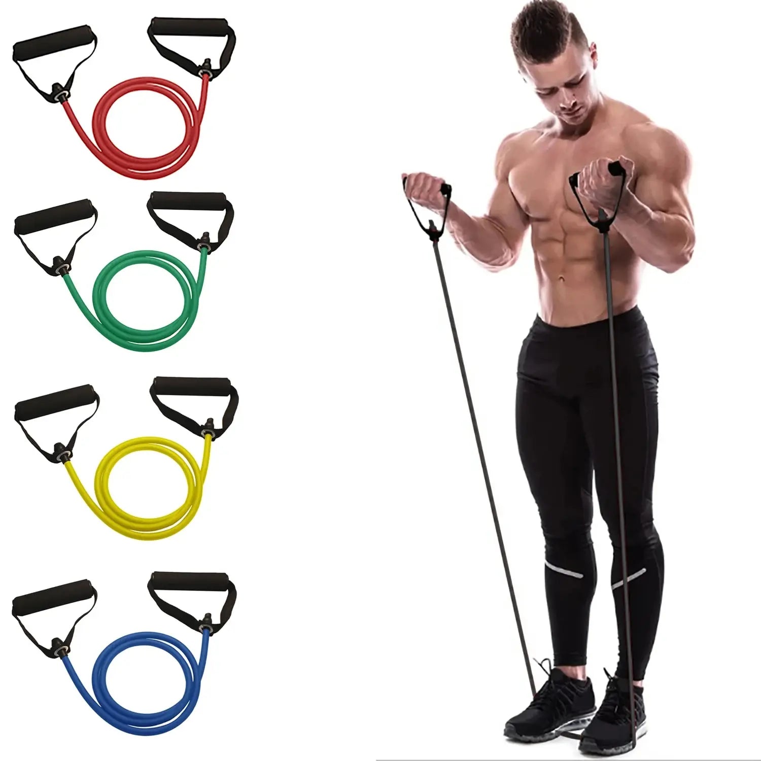Resistance Bands With Handles, Exercise Bands, Workout Bands With Handles For Men Women, Strength Training Equipment At Home Econic Blanks