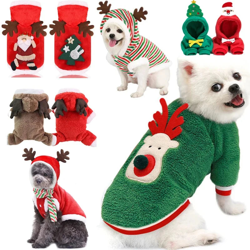 Dog Christmas Clothes Winter Warm Pet Clothes for Small Medium Dogs Elk Santa Claus Dog Cats Coat Hoodies Christmas Dogs Costume Econic Blanks