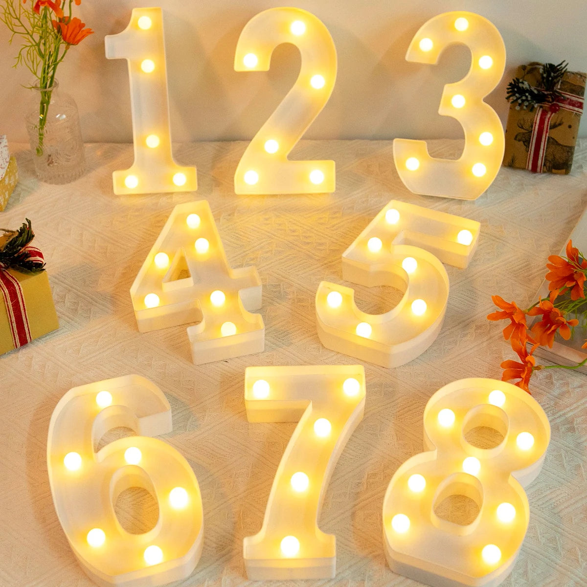 21cm Warm Light Up Mini Figure LED Night Lamp Number 0-9 Frame Digital Marquee Sign Wedding Birthday Christmas Decorations 2024 Econic Blanks