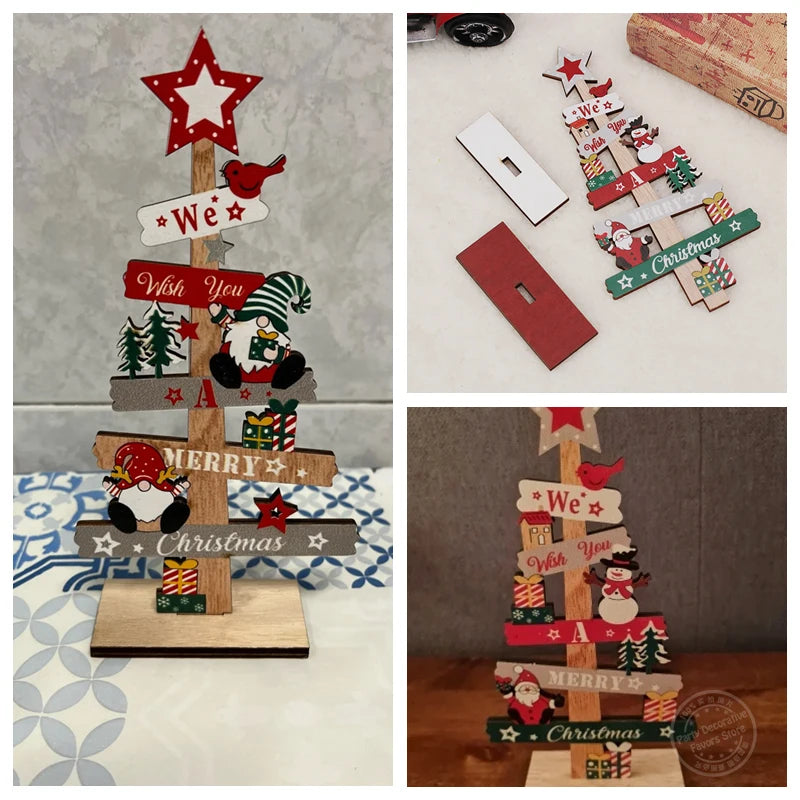 Wooden Christmas Tree Desktop Ornament Santa Claus Merry Christmas Sign Plaque Xmas Decoration for Home 2025 New Years Noel Gift Econic Blanks