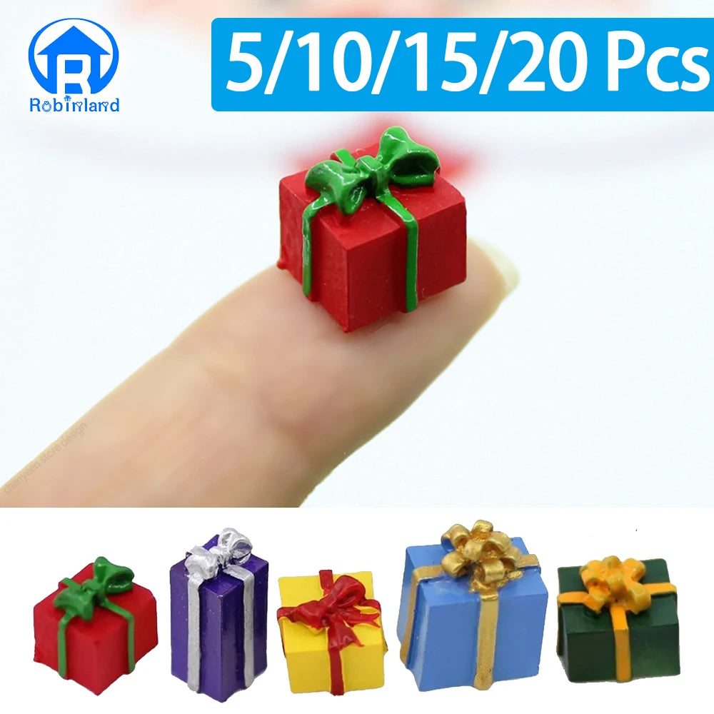 5-20PCS Mini Festival Gift Box 1/12Scale Resin Simulation Christmas Birthday Gift for Kids Children Dollhouse Home Decoration Econic Blanks
