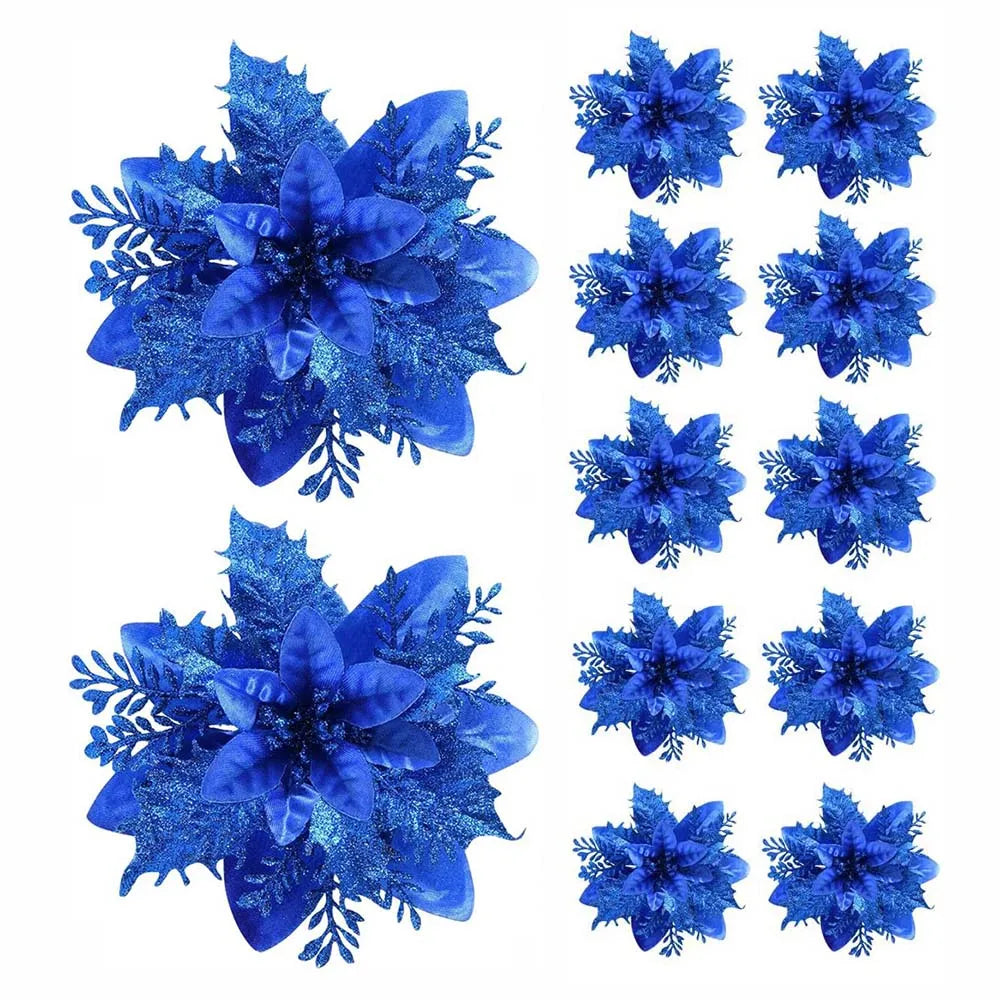 5/10pcs 14.5cm Christmas Flower Ornaments,Pink,Red,Gold,Glitter Artifical Flowers For Christmas Tree,Xmas Decoration For Home Econic Blanks