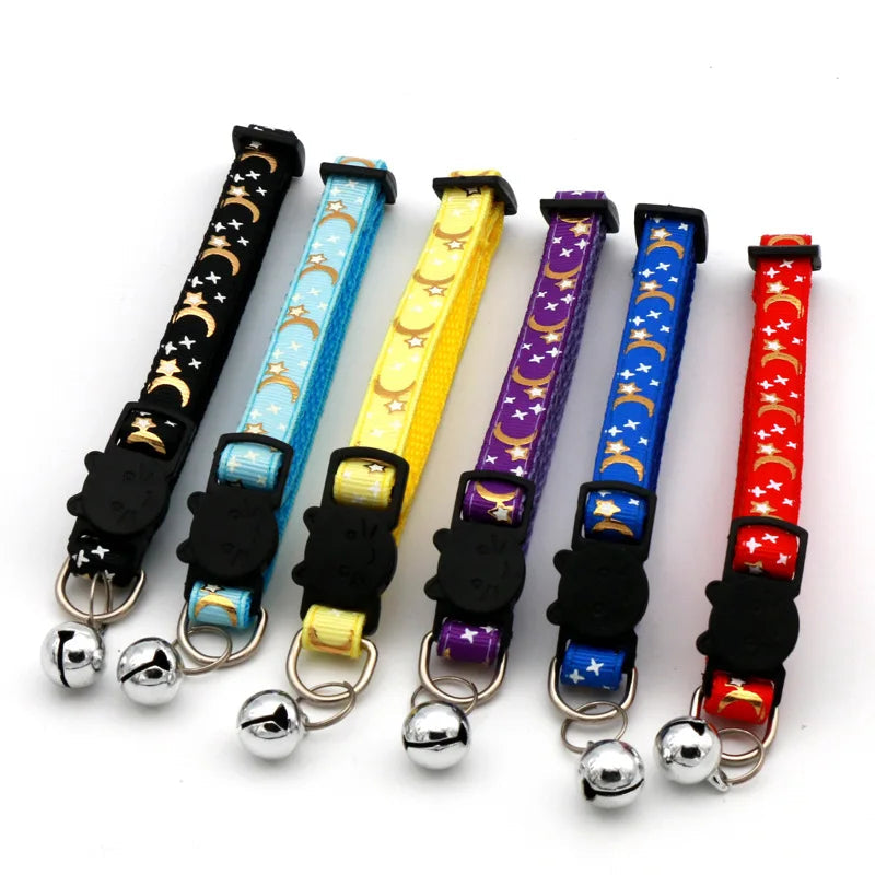 Cat Collar With Bell Cartoon Star Moon Dog Puppy Cat Kitten Collar Adjustable Safety Bell Ring Necklace Cat Jewelry Econic Blanks