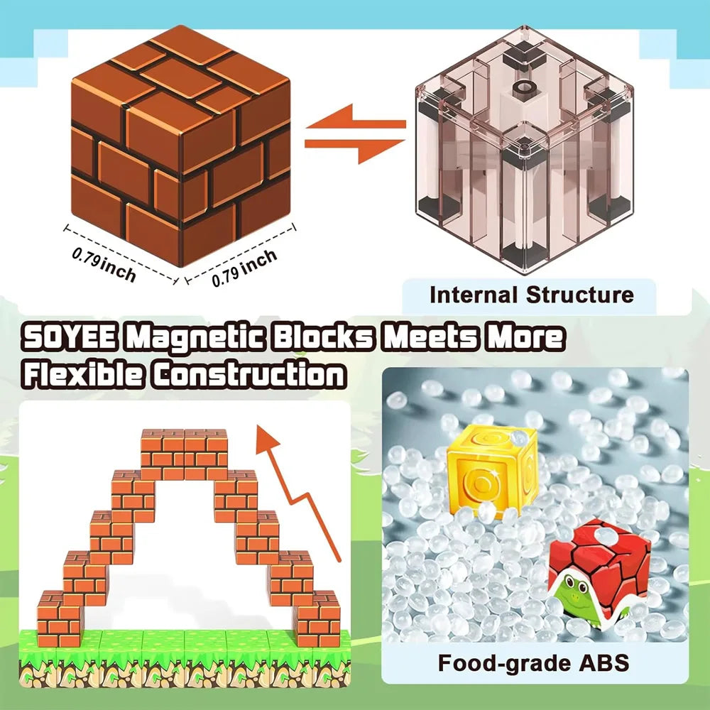 Magnetic Blocks - Build Mine Magnet World Edition Magnetic Cubes Construction Toys for Boys Girls STEM Montessori Sensory Toys Econic Blanks