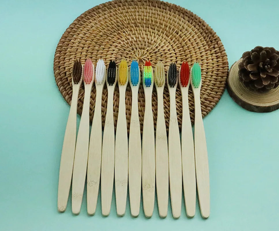 Natural Colorful Toothbrush Eco Soft Bristle Bamboo Toothbrush Bamboo Charcoal Vegan Tooth Dental Oral Care Plastic Free 10Pcs Econic Blanks