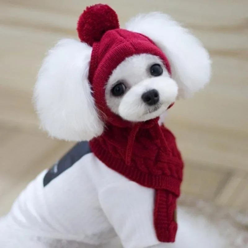 Hat for Dogs Winter Warm Stripes Knitted Hat+Scarf Collar Puppy Teddy Costume Christmas Clothes Santa Dog Costume Econic Blanks
