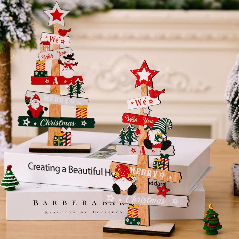 Wooden Christmas Tree Desktop Ornament Santa Claus Merry Christmas Sign Plaque Xmas Decoration for Home 2025 New Years Noel Gift Econic Blanks