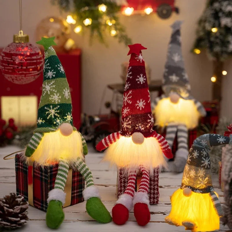 Christmas Faceless Doll Gnome Ornaments LED Light Plush Knitting Crafts Tree Pendant Christmas Decorations for Home Kids Gift Econic Blanks