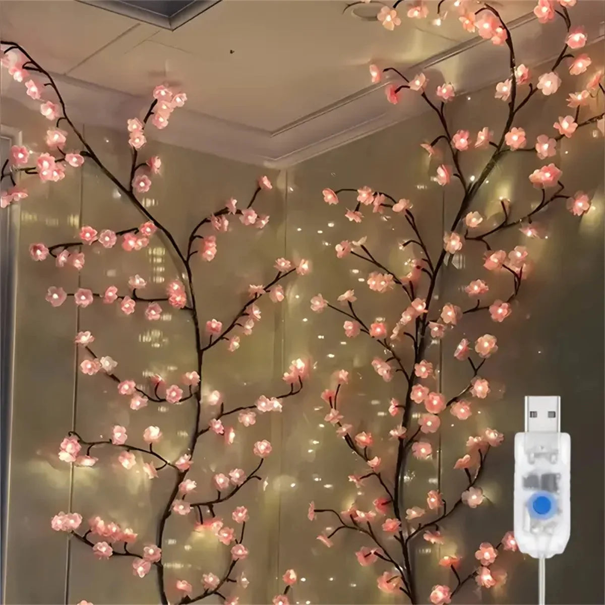 Cherry Blossom 96 Led USB Tree Branch Rattan Lights 8 Modes Colorful String Lamp Valentine Christmas Wedding Bedroom Decoration Econic Blanks