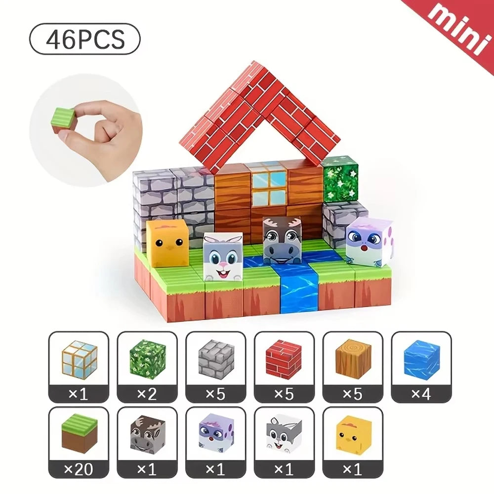 Magnetic Blocks - Build Mine Magnet World Edition Magnetic Cubes Construction Toys for Boys Girls STEM Montessori Sensory Toys Econic Blanks