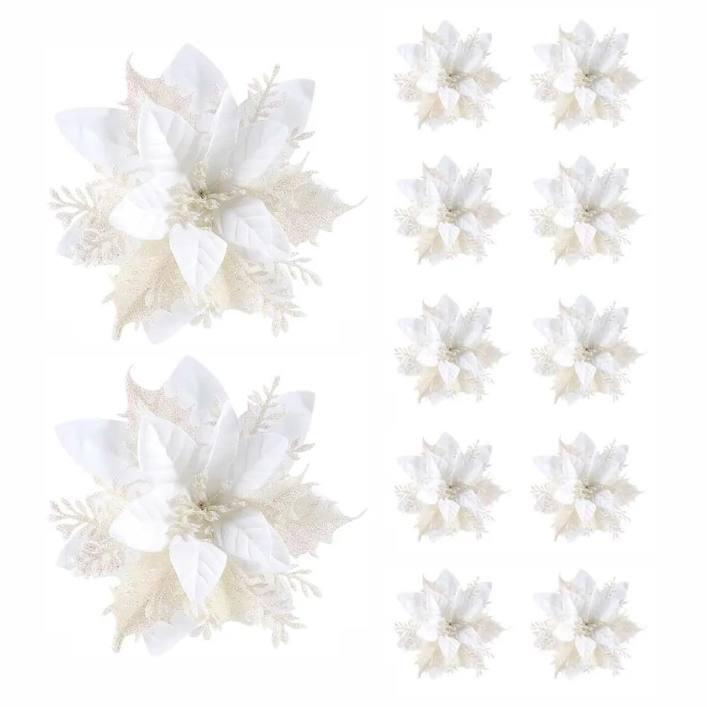 5/10pcs 14.5cm Christmas Flower Ornaments,Pink,Red,Gold,Glitter Artifical Flowers For Christmas Tree,Xmas Decoration For Home Econic Blanks