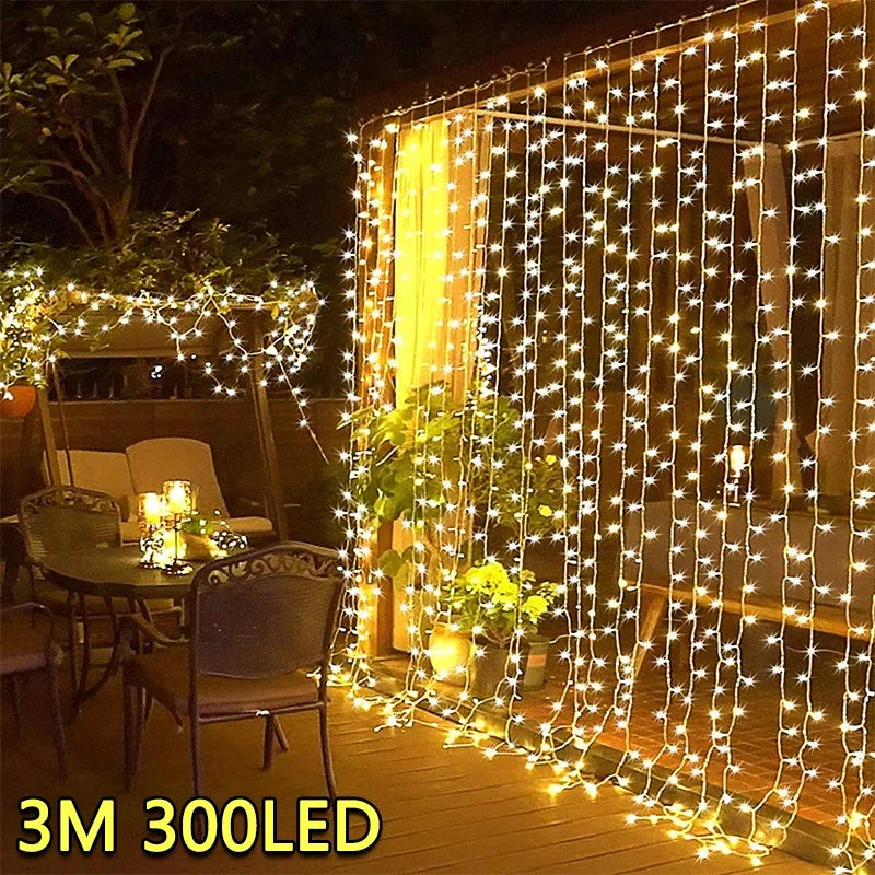 3M LED Curtain String Lights Fairy Decoration USB Holiday Garland Lamp 8 Mode For Home Garden Christmas Party New Year Wedding Econic Blanks