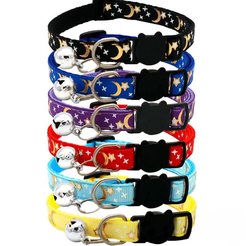 Cat Collar With Bell Cartoon Star Moon Dog Puppy Cat Kitten Collar Adjustable Safety Bell Ring Necklace Cat Jewelry Econic Blanks