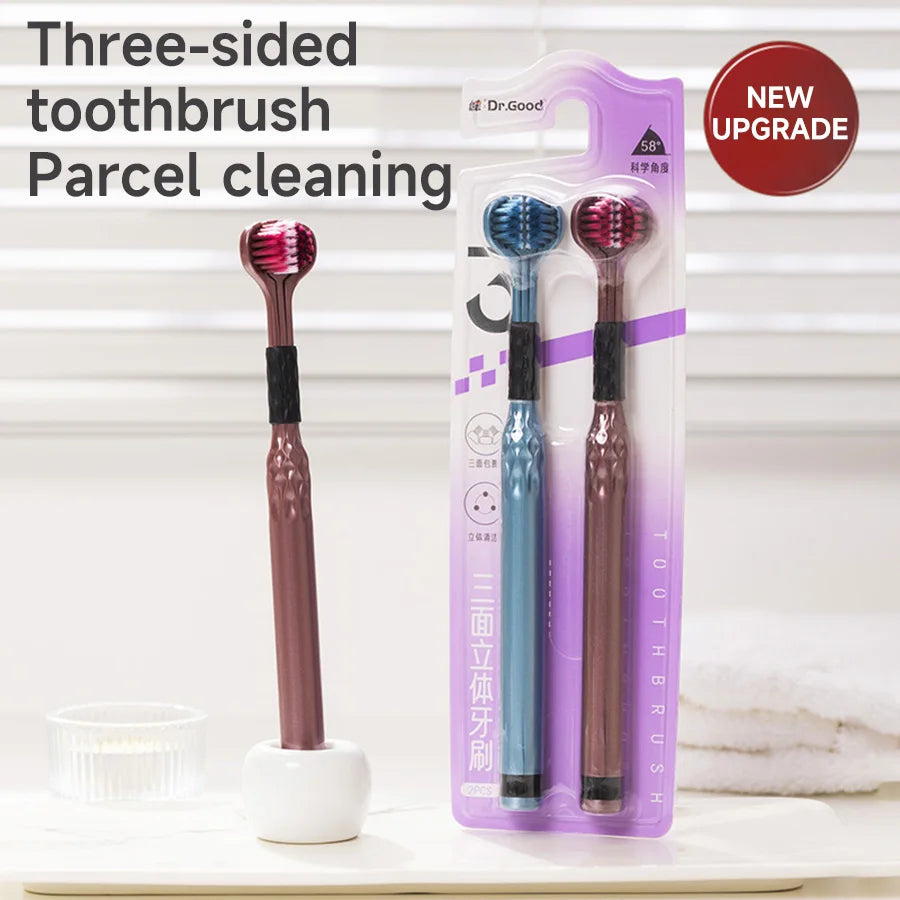 3-Sided Toothbrush for Comprehensive Cleaning | Ideal Angle Design | Raised Tongue Coating Brush | 2-Pack | Soft Bristles for Ge Econic Blanks