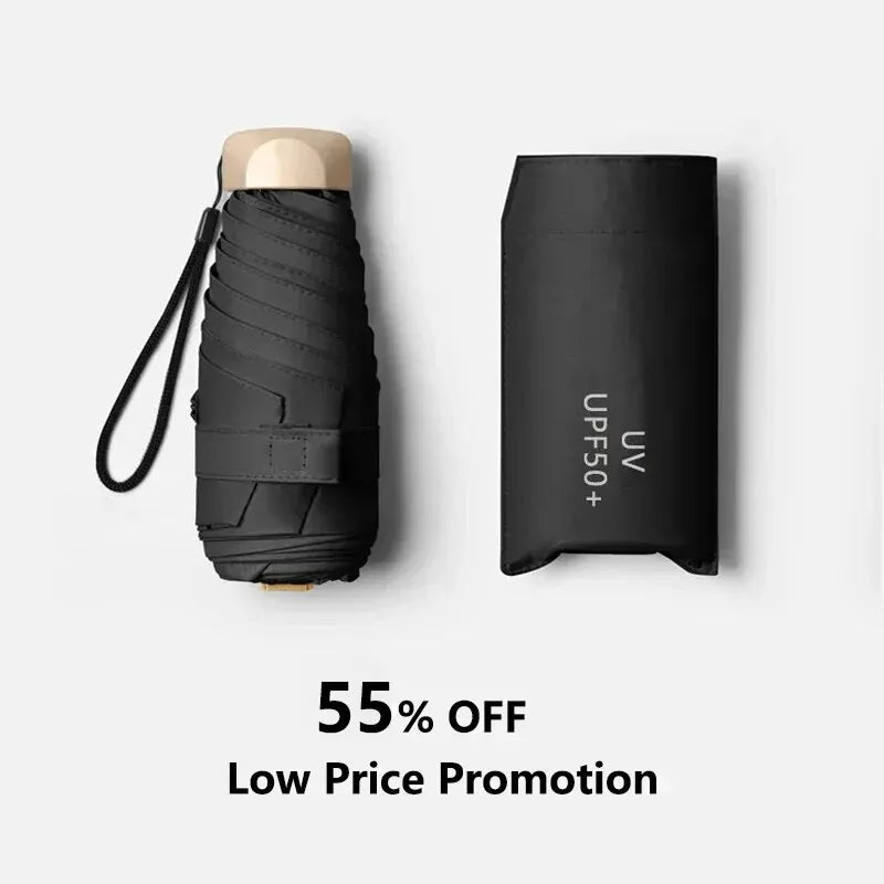 1Pc 55% Off Mini Sun Umbrella Pocket Rain Umbrella Vinyl Folding UV Ultraviolet Protection Sun Shade Pocket Parasol Capsule Econic Blanks
