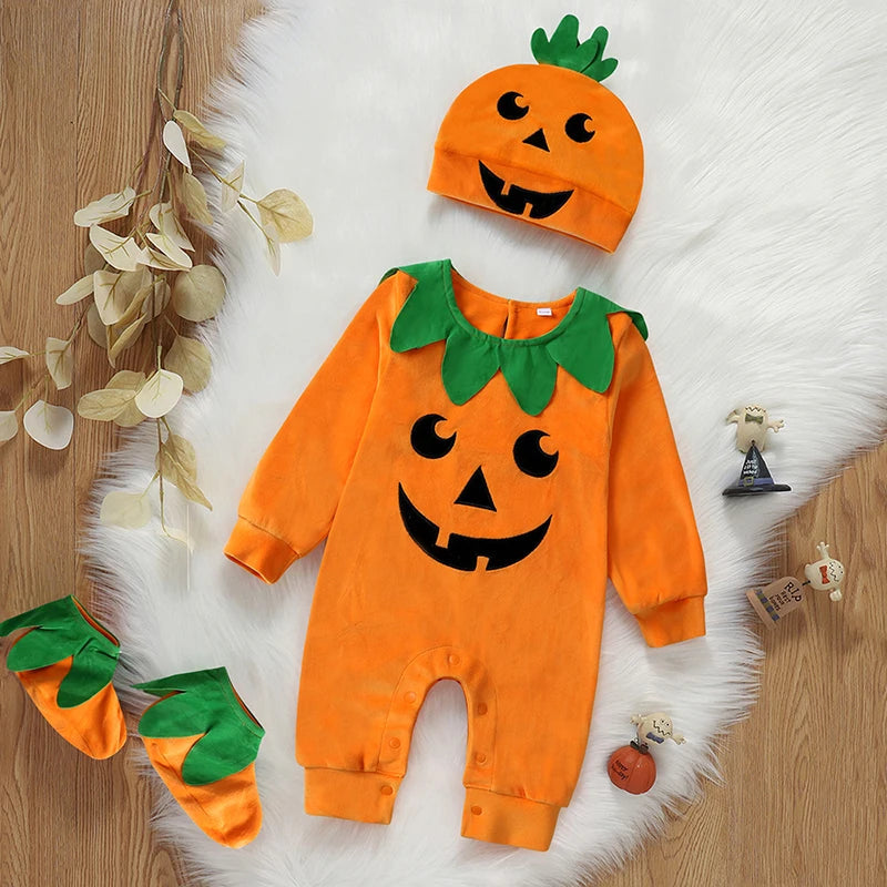 2025 Baby Halloween Rompers Infant Pumpkin Costume Newborn Cosplay 3pcs Onesie Suit New BornParty Clothing Suit Econic Blanks