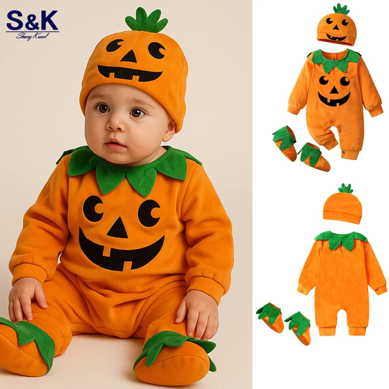 2025 Baby Halloween Rompers Infant Pumpkin Costume Newborn Cosplay 3pcs Onesie Suit New BornParty Clothing Suit Econic Blanks